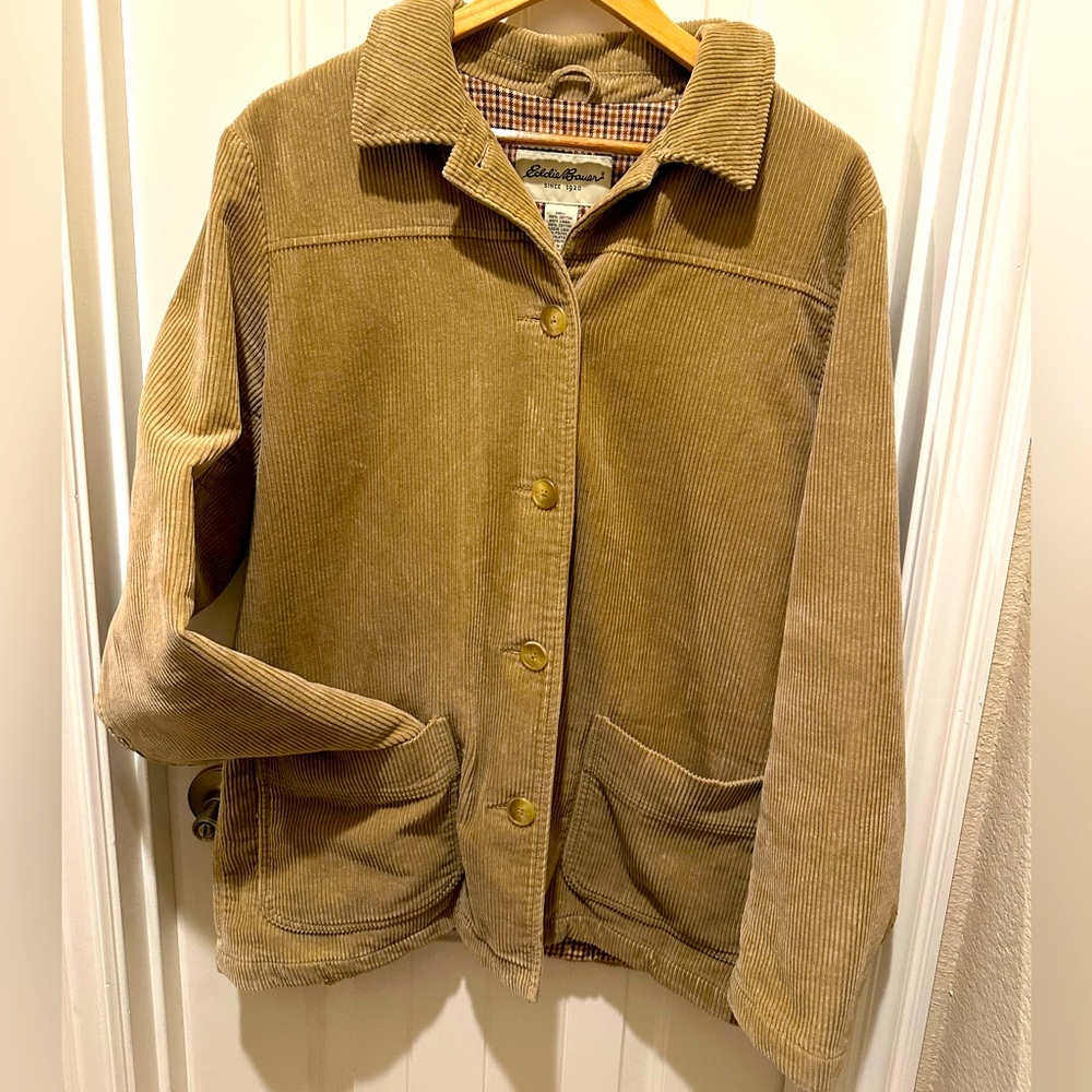 EUC Ladies Eddie Bauer Khaki Tan Corduroy Coat Shacket  Large